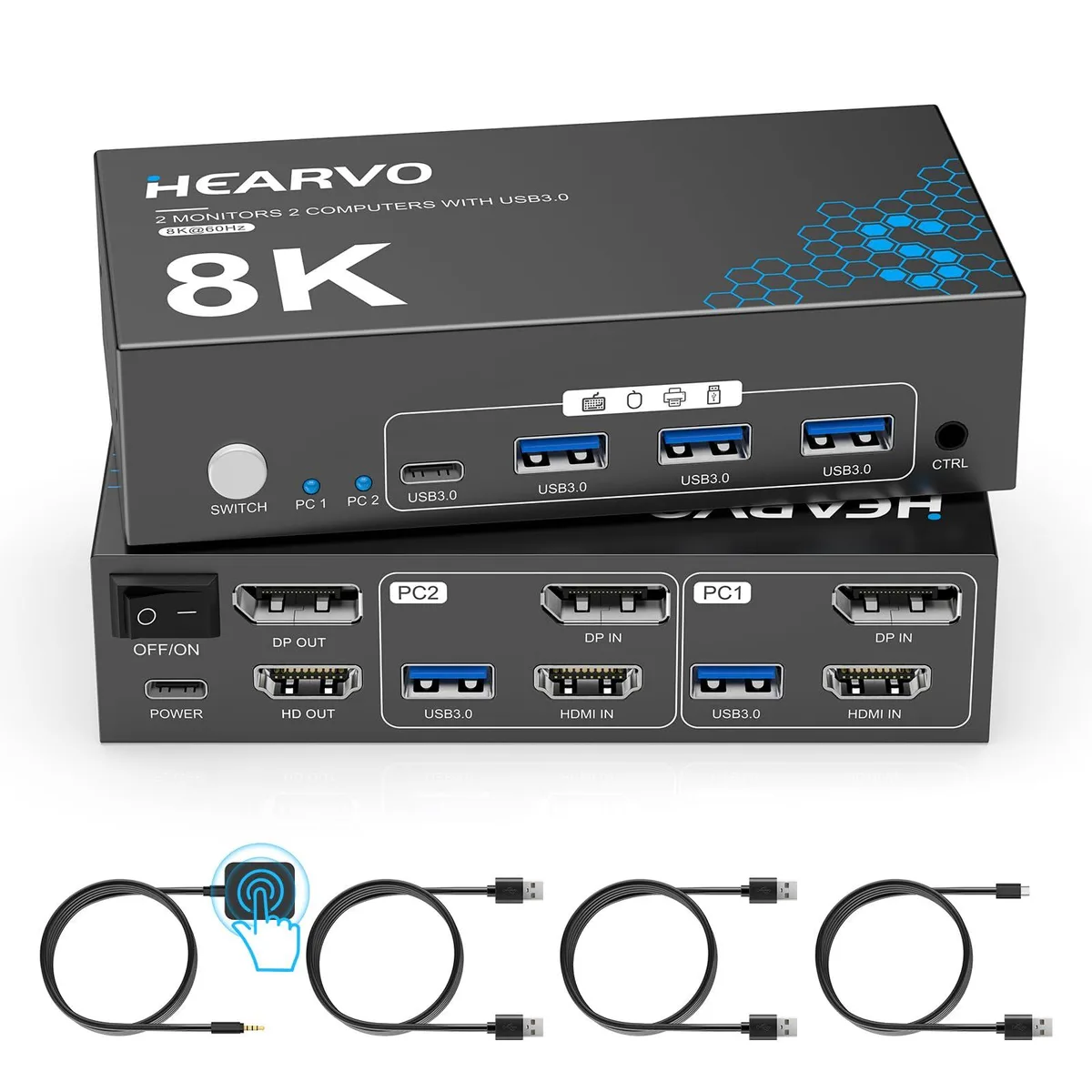  TRENDnet S7240PH2 8K@60Hz Dual Monitor KVM Switch HDMI 2.1 DP 1.4 — product photo