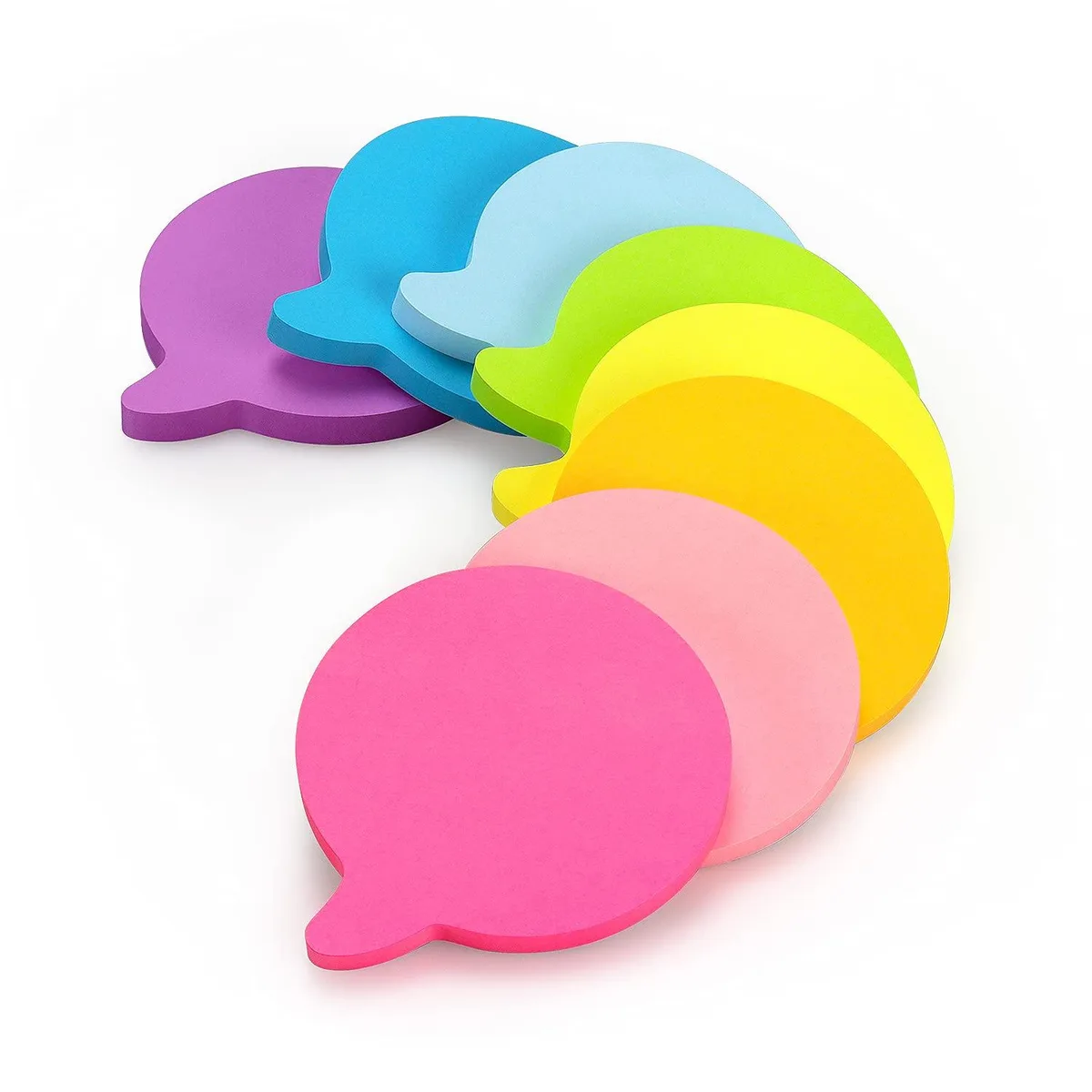 Eight square pads of bright multicoloured sticky notes in a rectangular pack