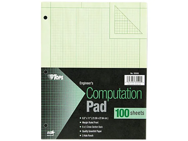 TOPS TOPS 35500 Engineering Computation Pad Quad Rule Letter Green 100 Sheets — fotografia produktu