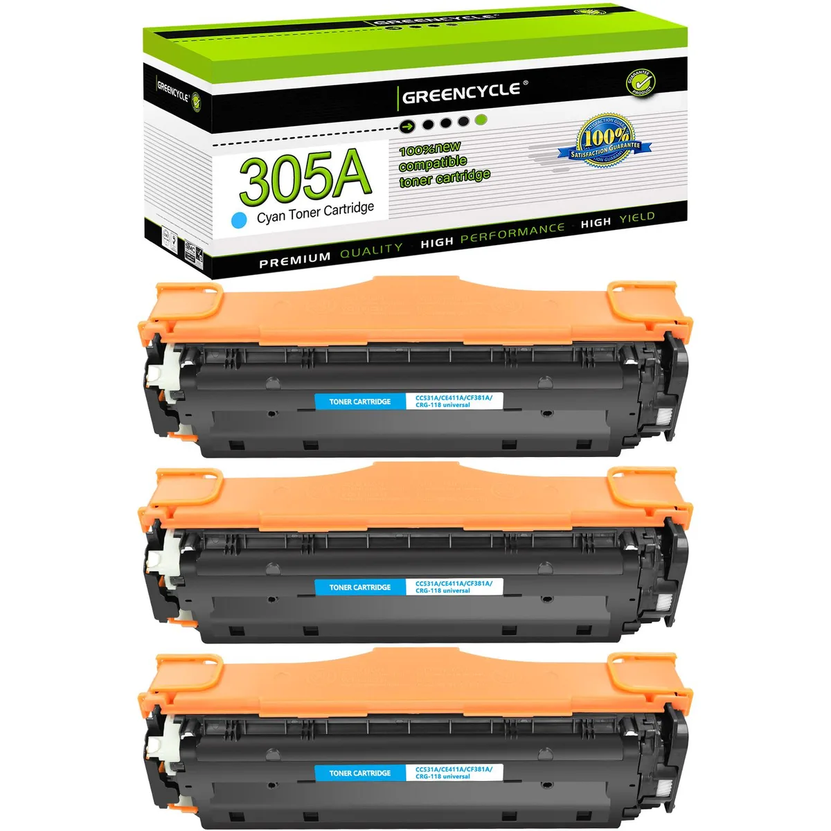 GREENCYCLE GREENCYCLE 305A Cyan Toner Cartridge 3 Pack CE411A 2600 pages — product photo