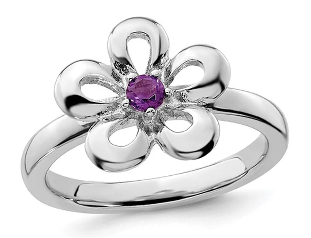 Gem &amp; Harmony Gem &amp; Harmony 1/10 Carat Amethyst Flower Ring Sterling Silver — product photo