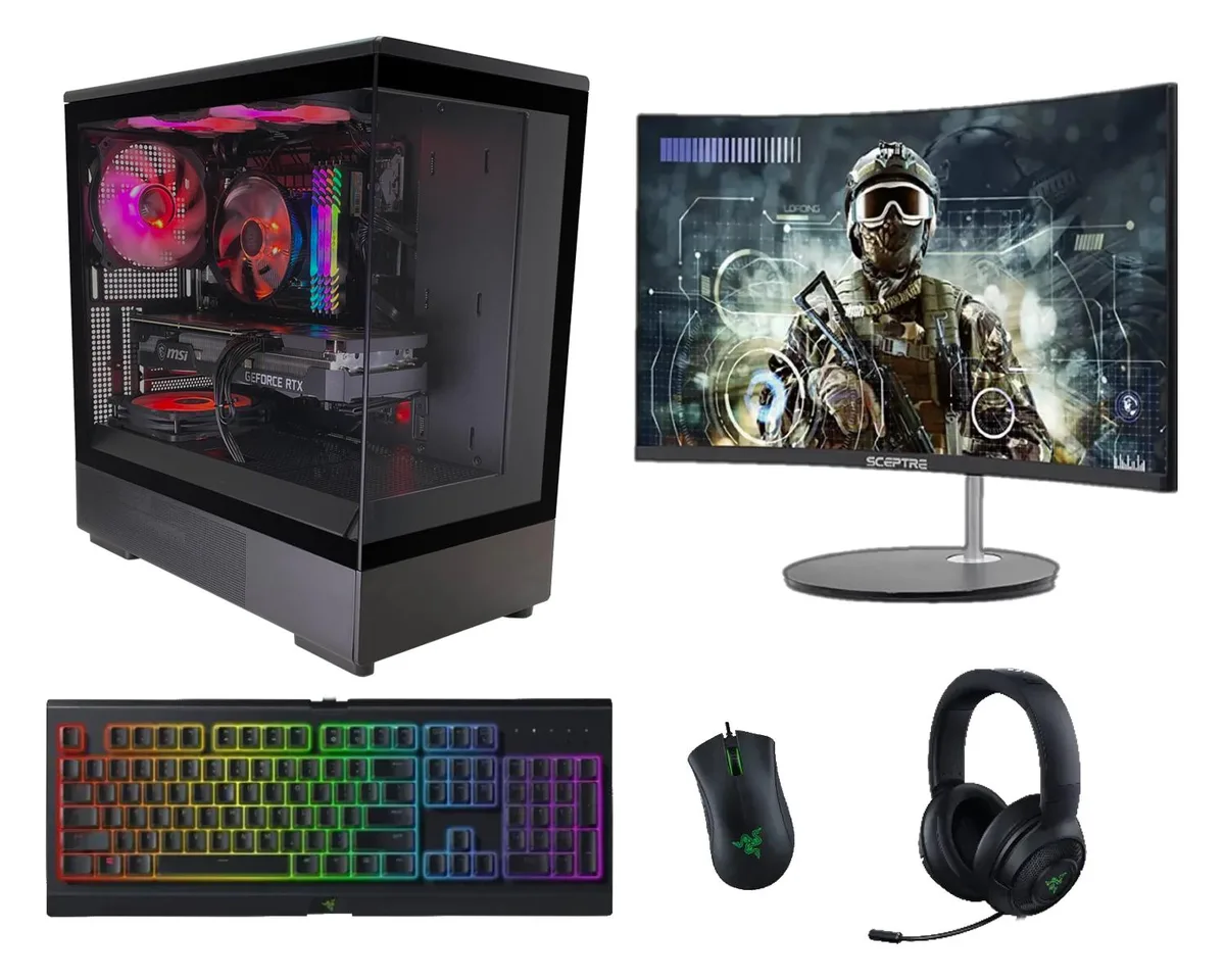GRI GRI Gaming PC Ryzen 5 5600x RTX 5060 8GB 32GB DDR4 1TB NVMe 24" monitor — product photo