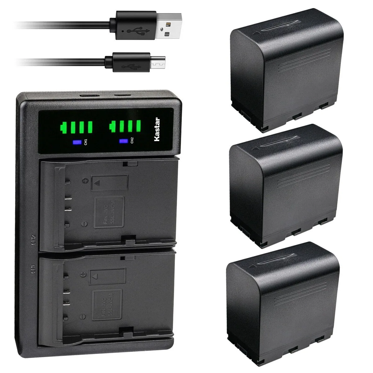 Kastar Kastar SSL-JVC70 3-Pack Battery &amp; LTD2 USB Charger 7800mAh — product photo