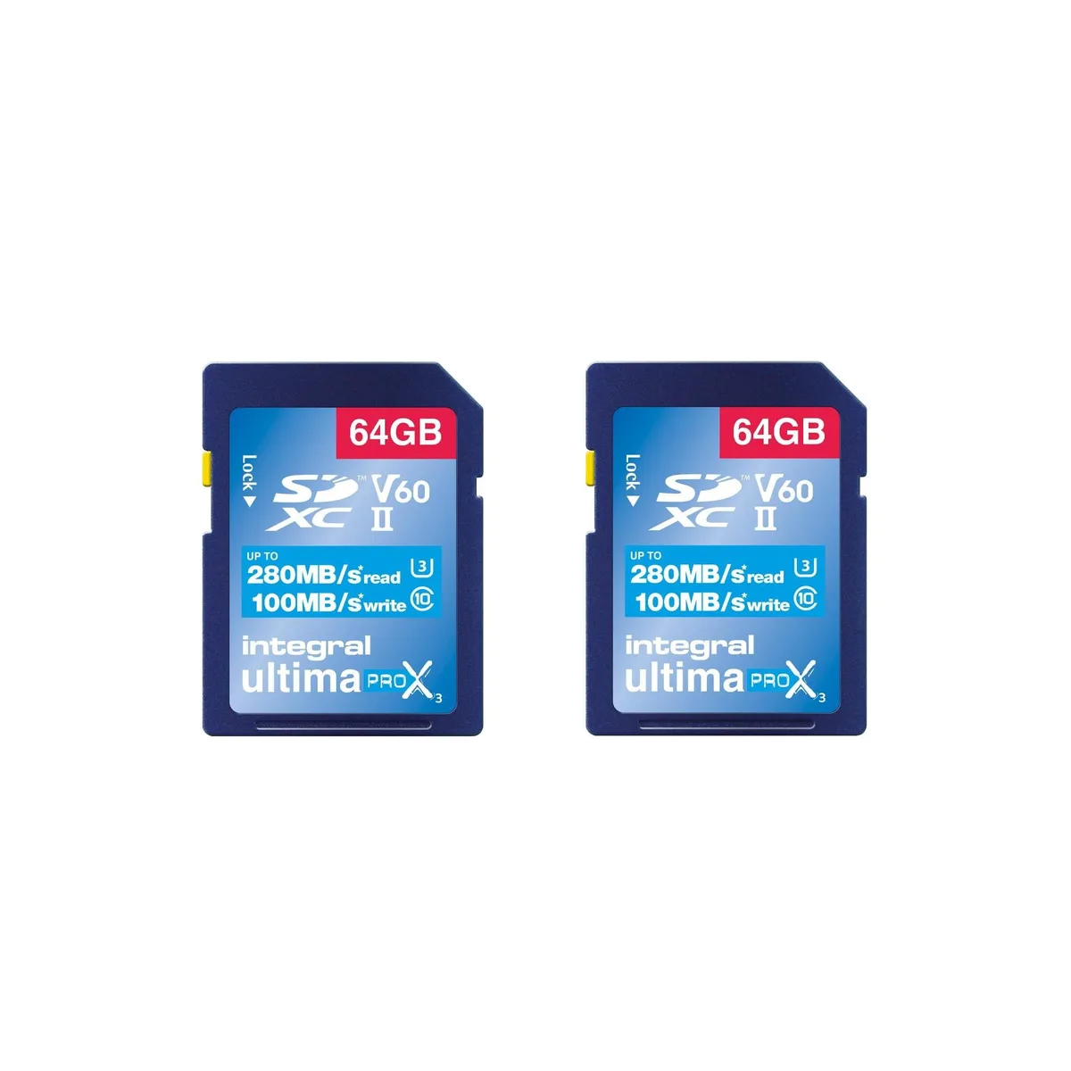 integral Integral 64GB 2-Pack UHS-II SD Card V60 280MB/s Read 100MB/s Write 1733X SDXC Memory Card — product photo