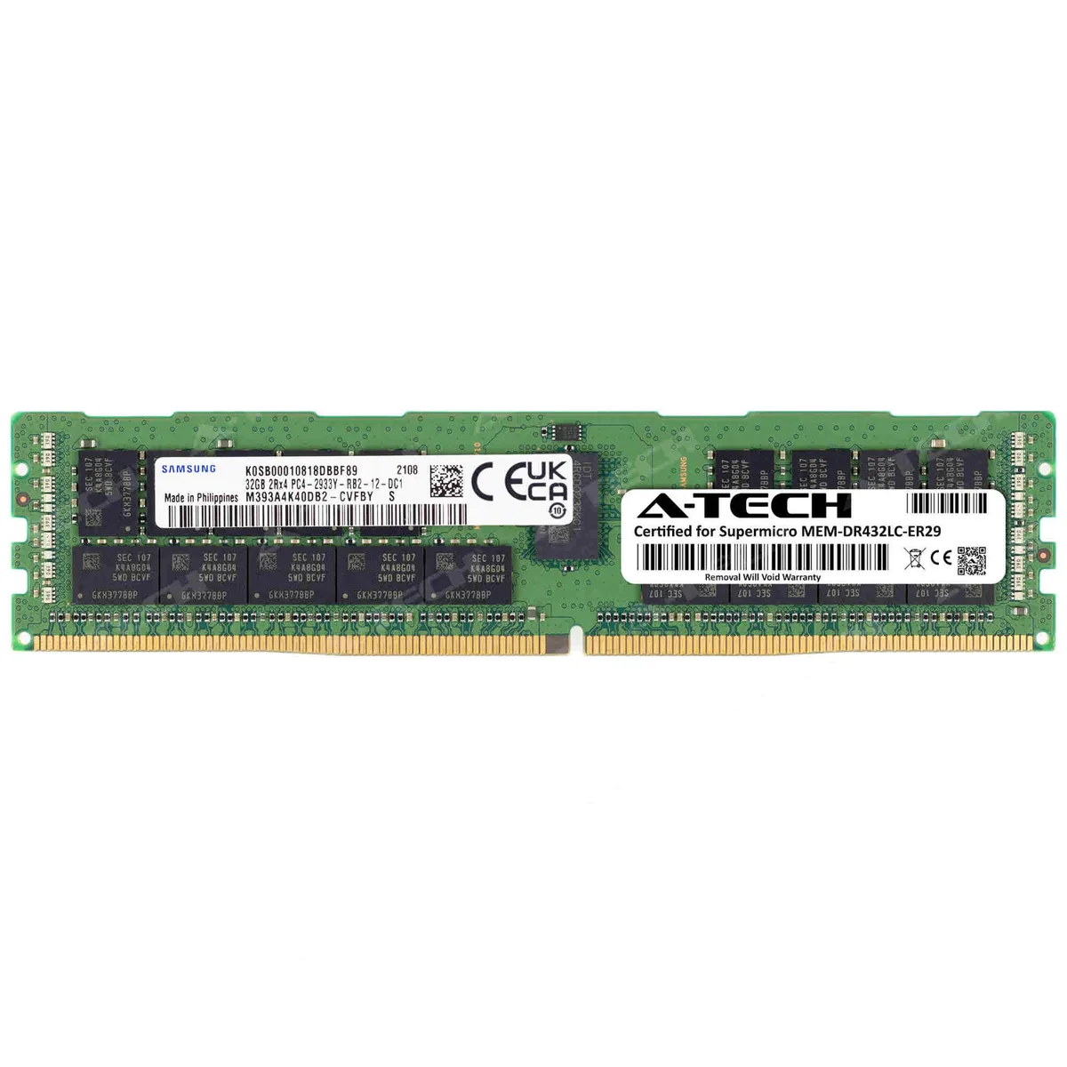 A-Tech A-Tech Supermicro Certified 32GB DDR4 2933MHz CL21 ECC Registered RDIMM 2Rx4 288-Pin Server Memory — product photo