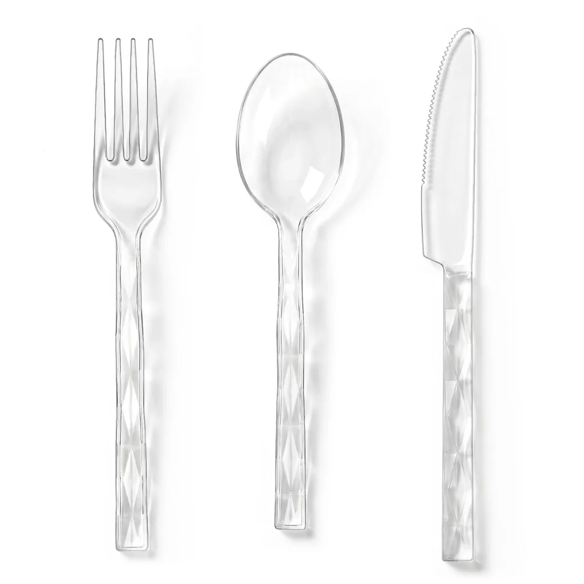 Clear plastic cutlery set, 150 pieces in boxed packaging