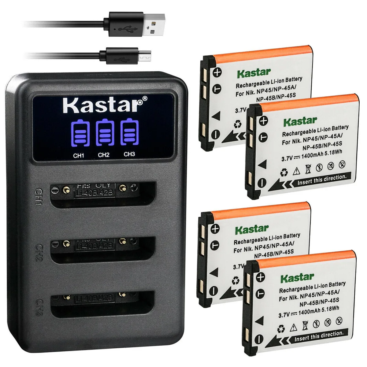 Kastar Kastar NP-45 4 Battery + LCD Triple USB Charger Kit — product photo