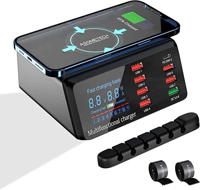 KEHIPI KEHIPI X9 100W 8-Port USB Charger with Wireless &amp; LCD — product photo