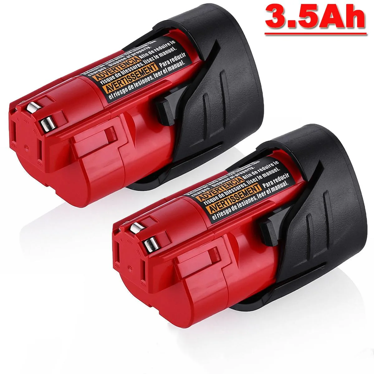 Two red lithium-ion battery packs side by side
