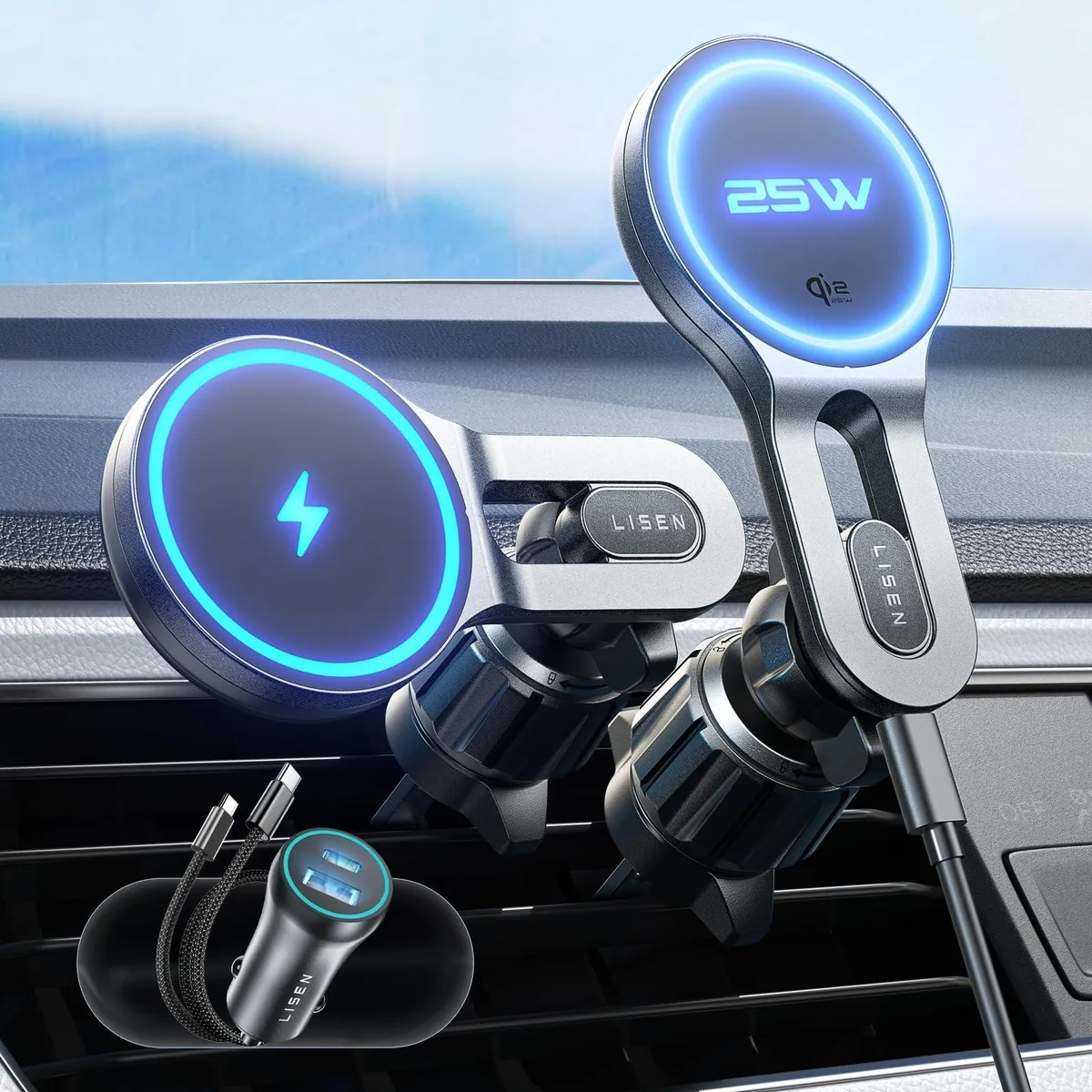  LISEN 2E7188 Qi2.2 25W MagSafe Car Vent Mount Charger Black — product photo
