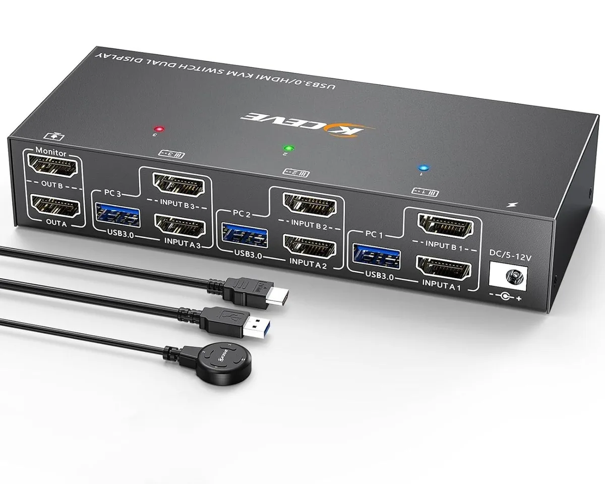 Vszerda Vszerda 302ASDZUS KVM Switch 3 PC 2 Monitor 4K@60Hz — product photo