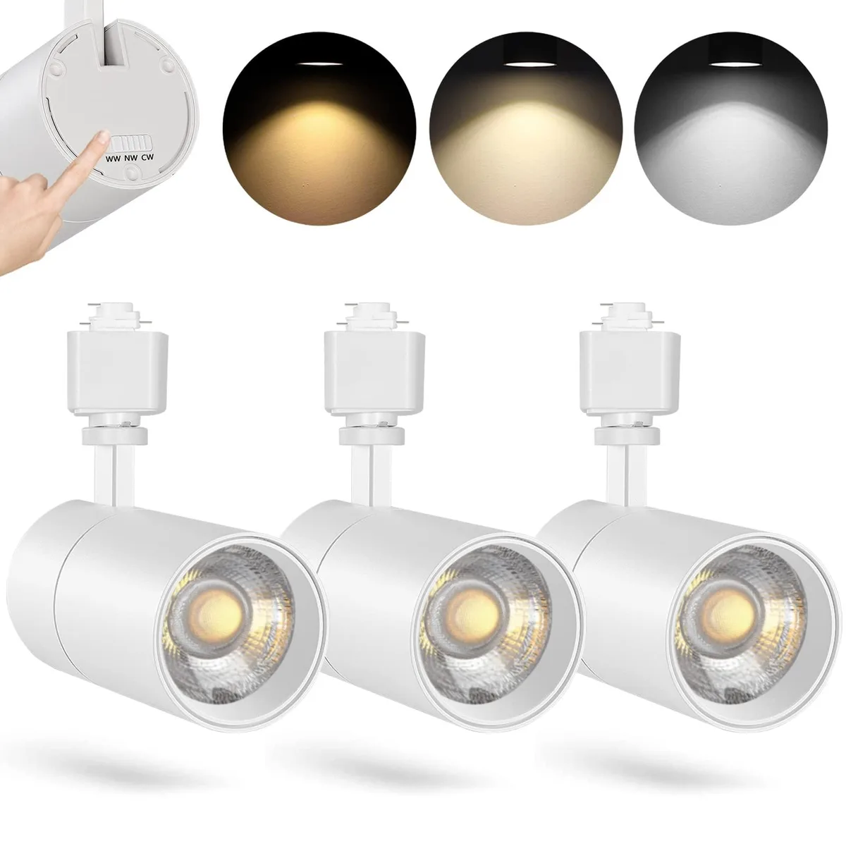  VANoopee 3-Color 20W H Track Lighting Heads White 3 Pack — product photo