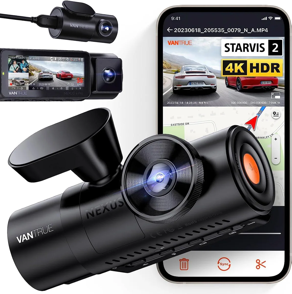 WUQ WUQ N4 Pro 3-Channel 4K Dash Cam STARVIS 2 IMX678 4K+1080P+1080P GPS WiFi 512GB — product photo