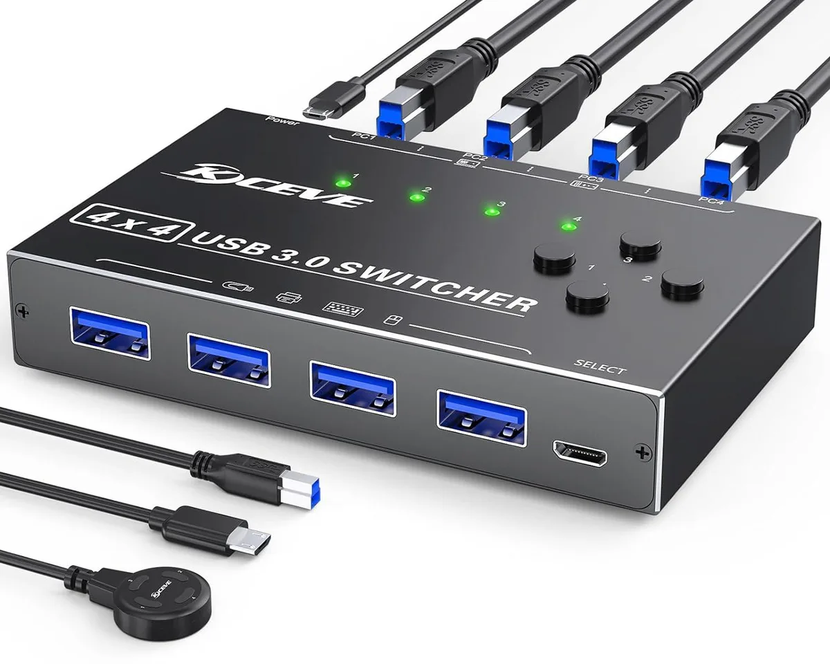 GCROWN GCROWN 4-port USB 3.0 KVM switch with 1.5 m wired remote — product photo