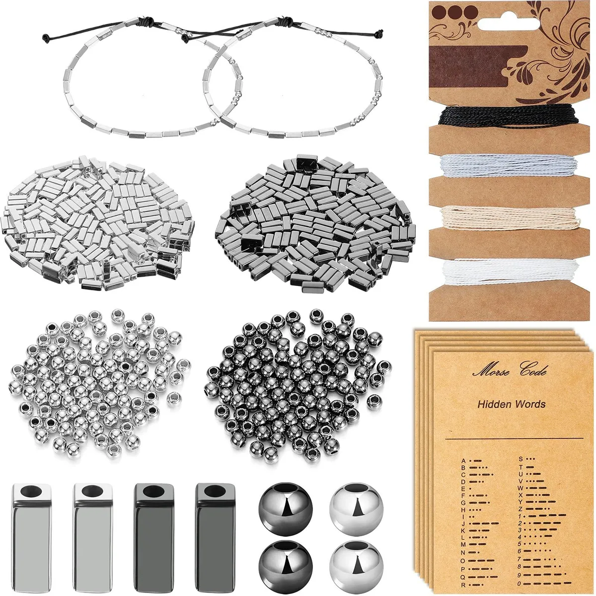  Morse Code Bracelet Kit 1200 Beads 20 Cards — product photo