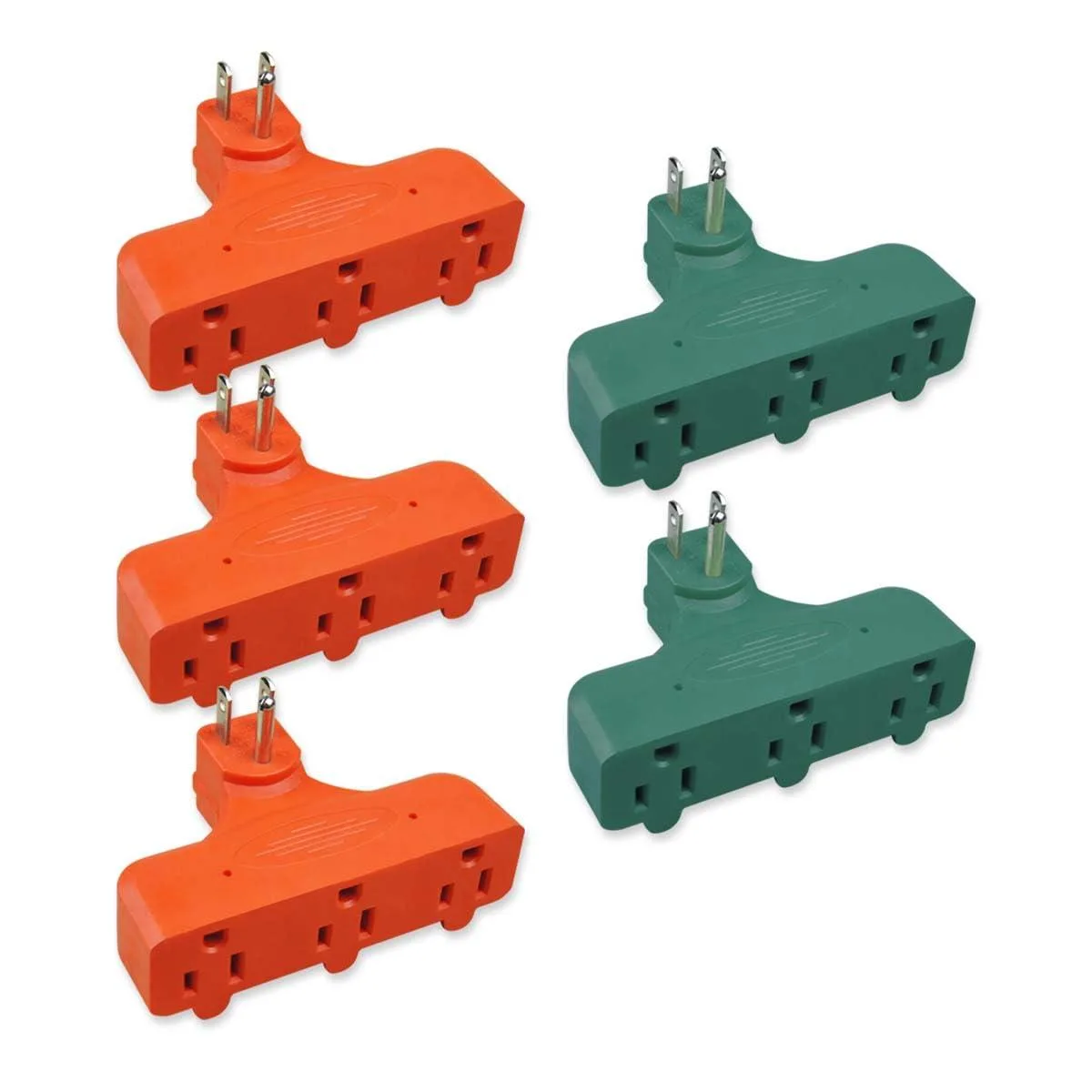  3-Prong 3-Outlet Extender Adapter Heavy Duty Triple Grounding Outlet 5 Pack Straight Blade Plugs — product photo