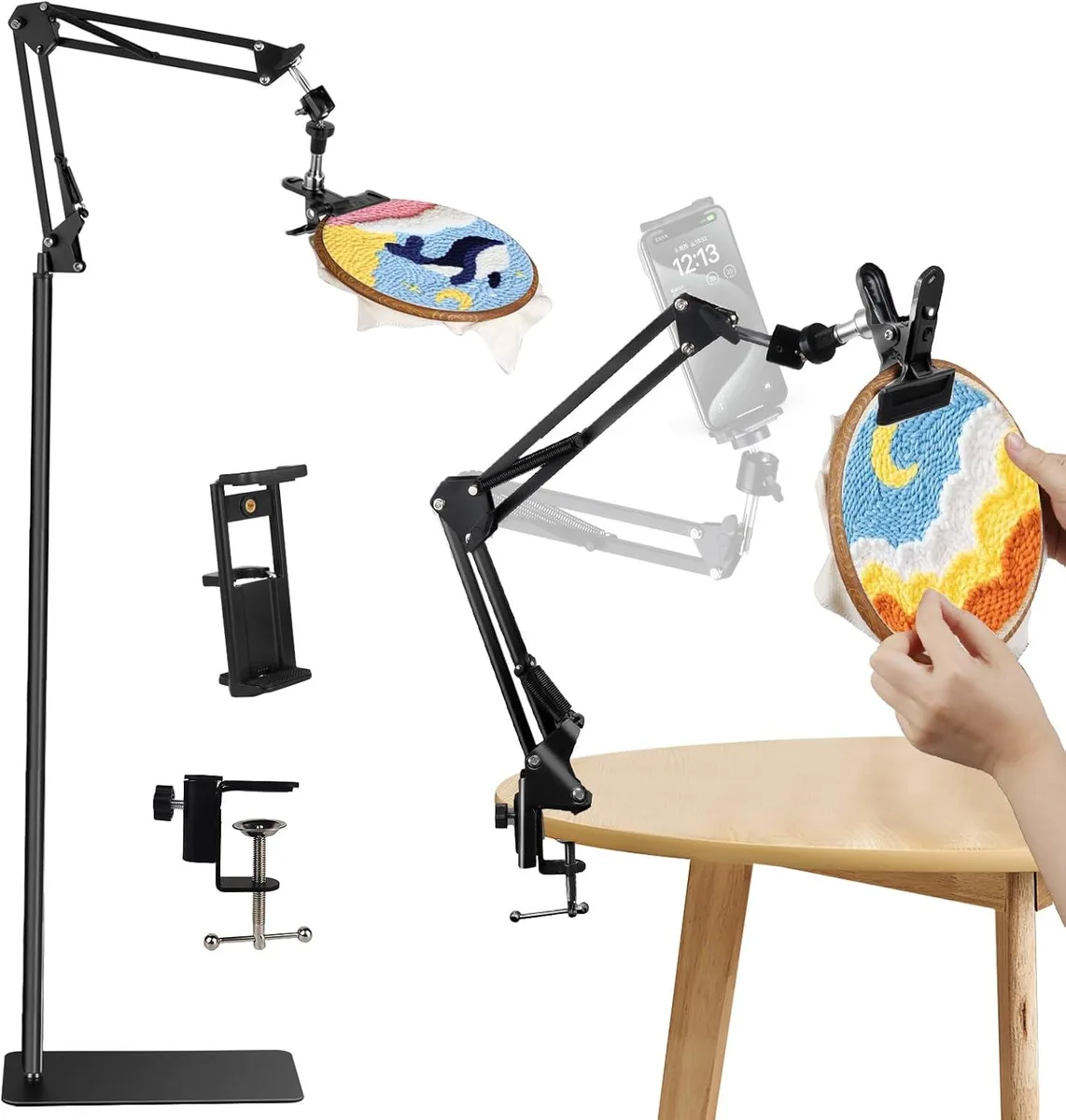 MCHOSE MCHOSE 3-in-1 Adjustable Embroidery Hoop Tablet Phone Mount Floor Desktop Stand 360° Rotation — product photo