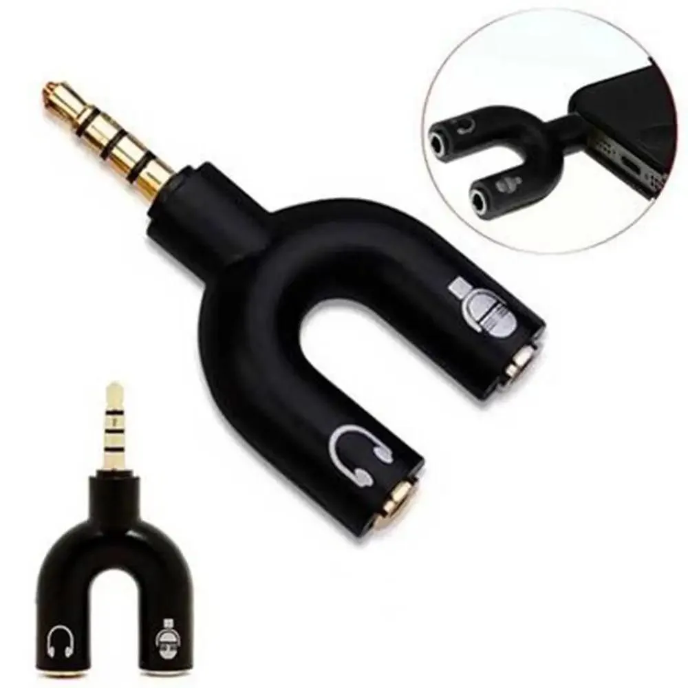 Black U-shaped splitter with dual 3.5mm ports