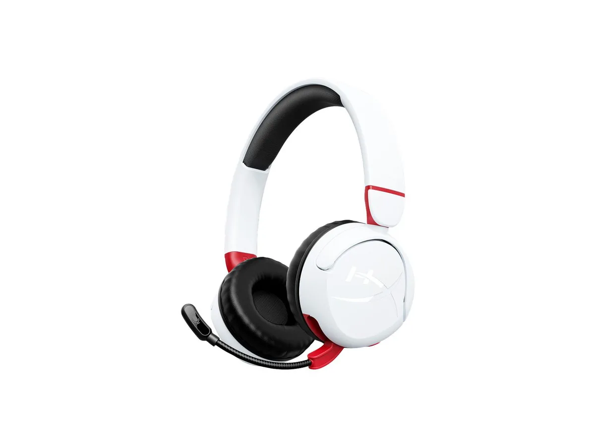 White wireless gaming headset with over-ear cups and adjustable headband