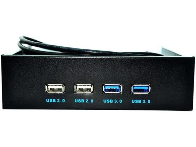 LORDWORLD LORDWORLD 5.25" Front Panel 4-Port USB Hub (2×3.0, 2×2.0) 2.6ft Cable Black Metal — product photo