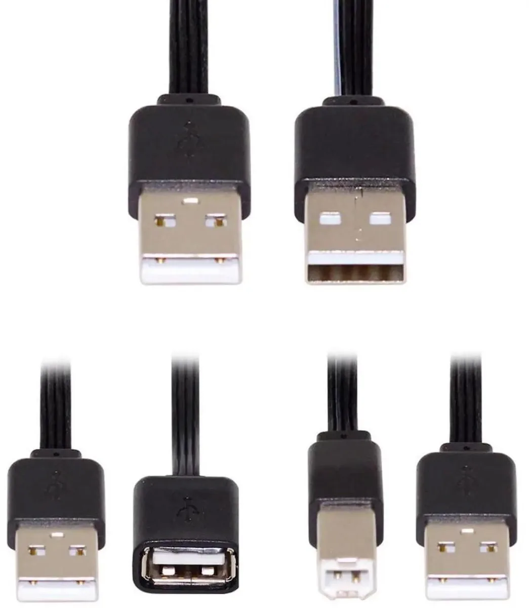 Three flat 13 cm USB 2.0 Type-A to Type-A/B cables in a pack