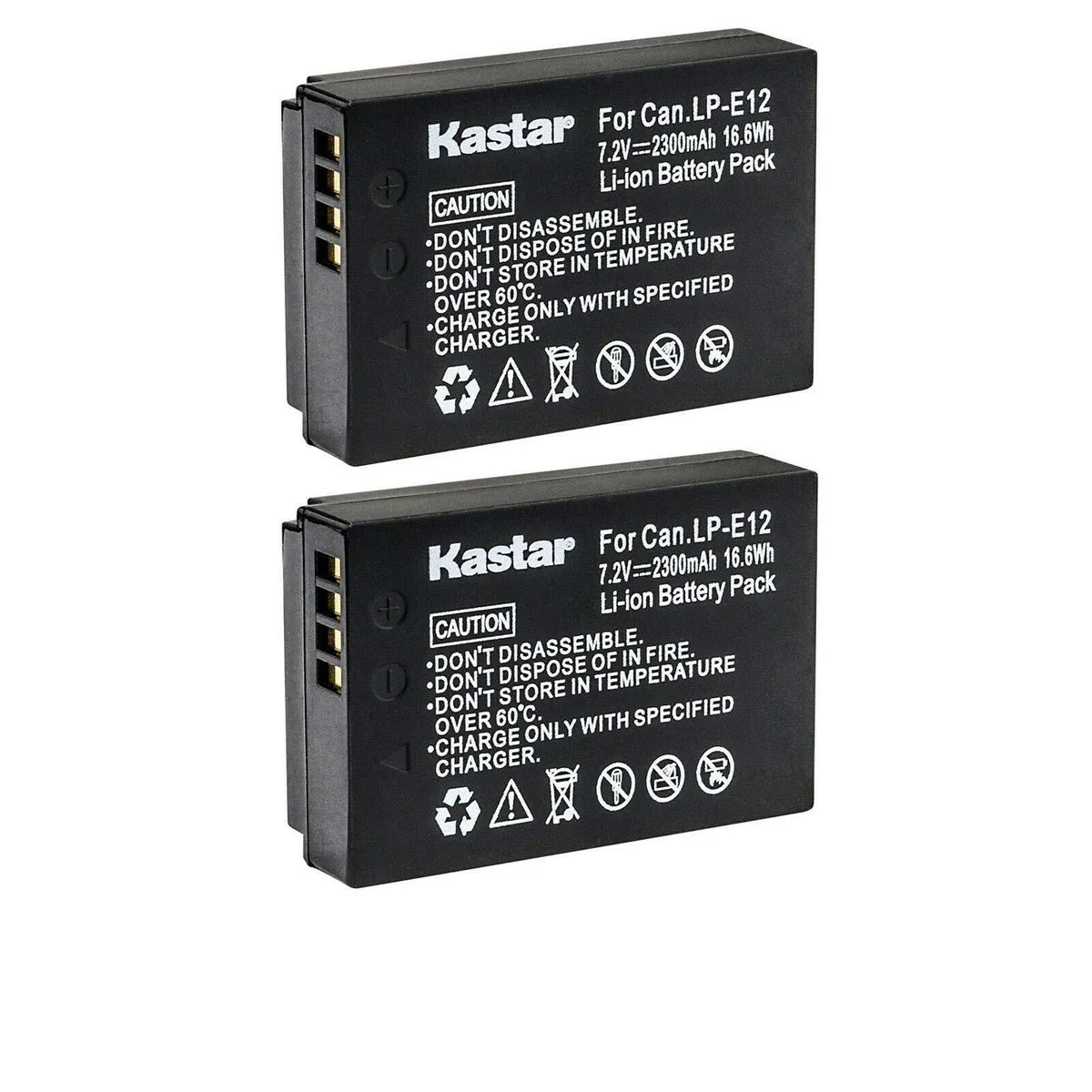 Kastar Kastar LP-E12 2-Pack 7.2V 2300mAh camera battery — product photo