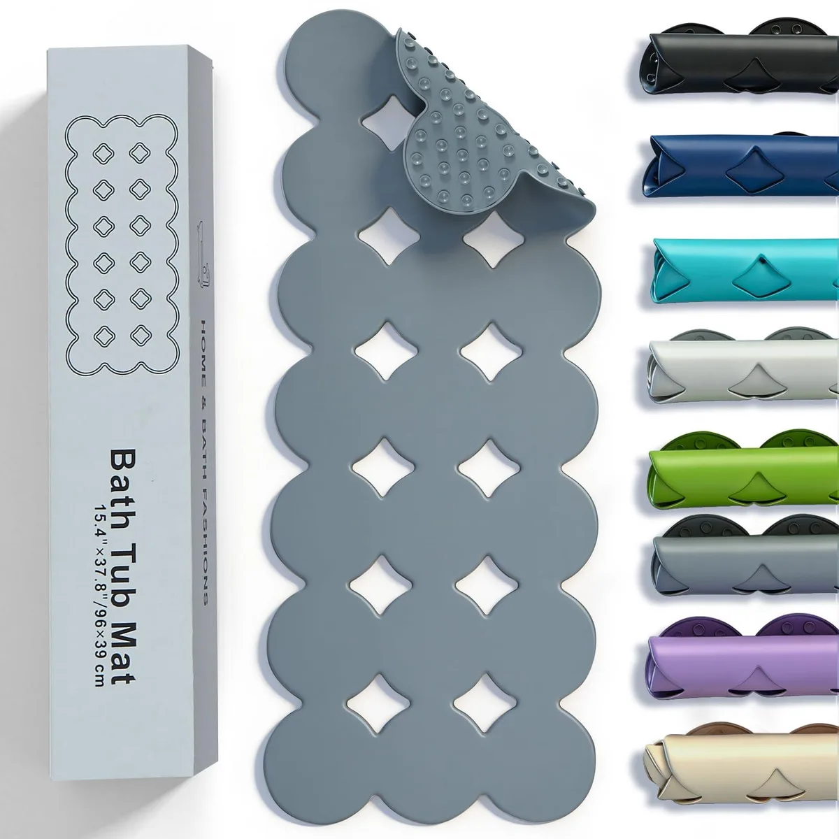 Extra Long Rubber Bath Mat Circle-Grey 15.4" x 37.8" 399 Suction Cups — product photo