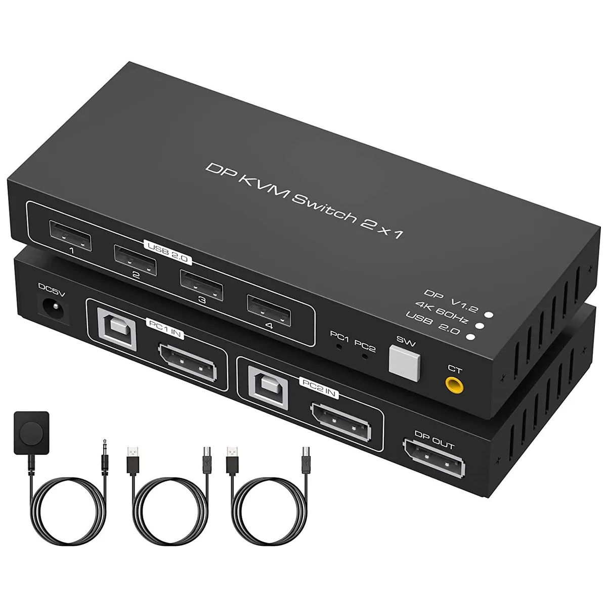 FOCUSTEC FOCUSTEC 2-Port DisplayPort KVM Switch 4K 60Hz DP 1.2 USB 2.0 Wired Controller — product photo