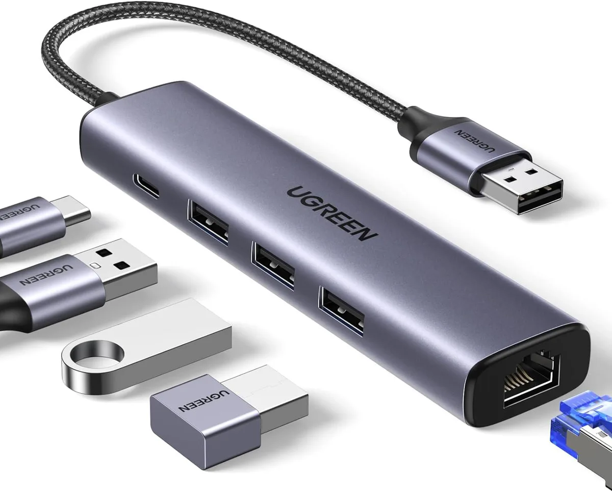 PISKEKAT PISKEKAT 5 in 1 USB 3.0 Gigabit Ethernet Hub with 3 USB 3.0 Ports and Type-C Power — product photo