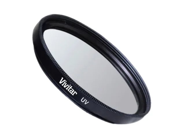 Clear glass 52mm UV filter in black metal ring with protective case