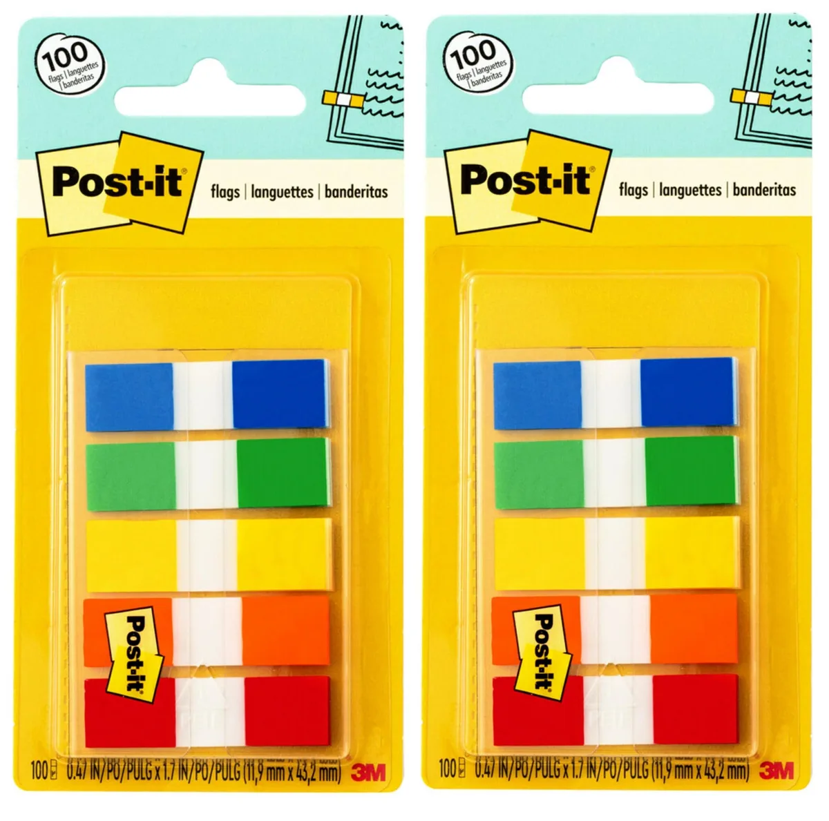 Two plastic dispensers holding 200 small multicoloured arrow flags, 12 mm wide