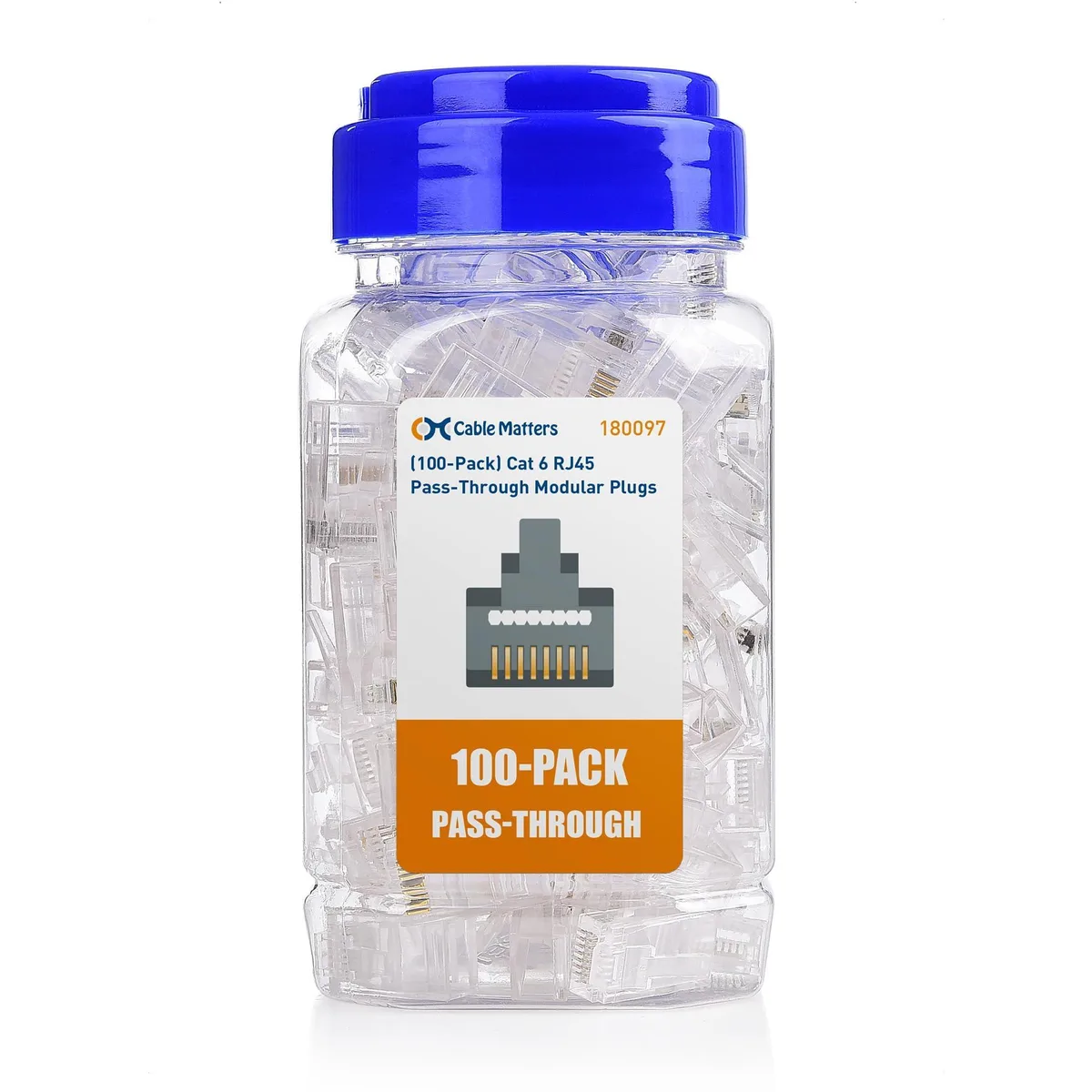 Cable Matters 180097x100-E 100-Pack Cat 6 Pass Through RJ45 Connectors 50µ Gold Plated — product photo