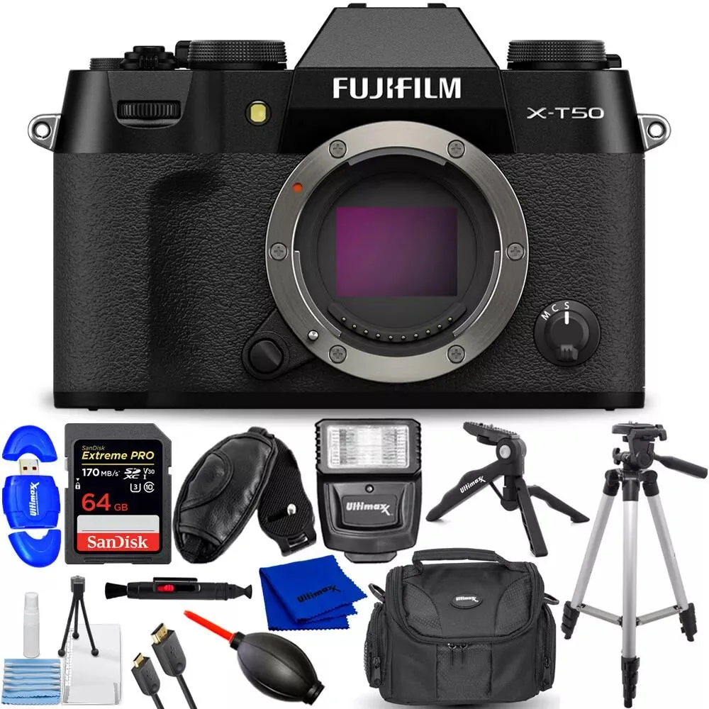 FUJIFILM FUJIFILM X-T50 Compact Mirrorless Camera Black 12PC Accessory Bundle 64GB 16828222 — product photo
