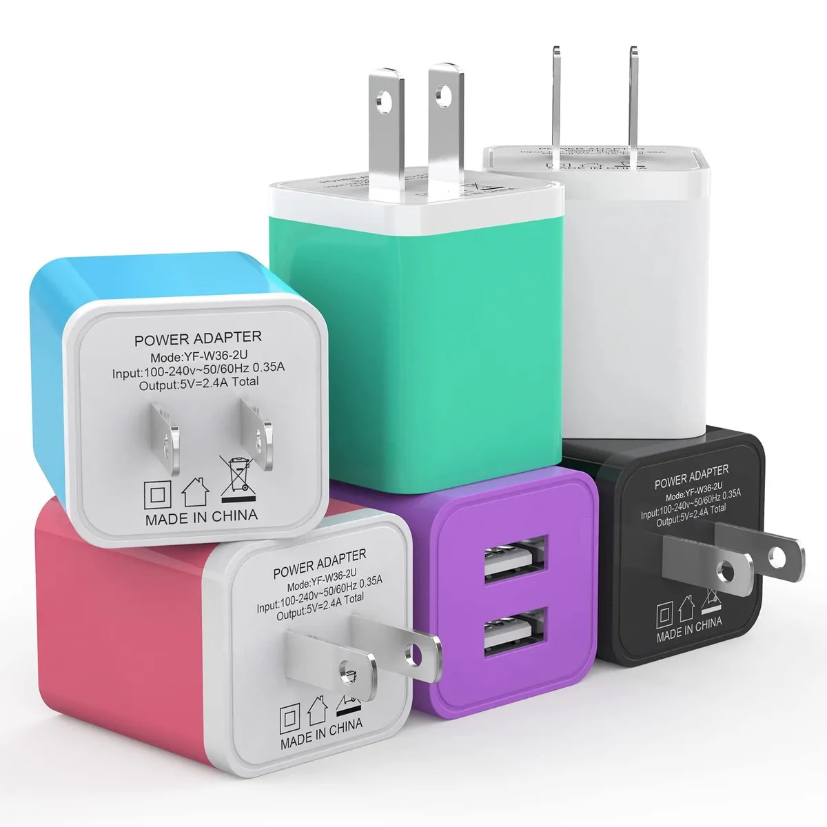 iGENJUN 6Pack USB Charger 2.4A Dual Port Colorful — product photo