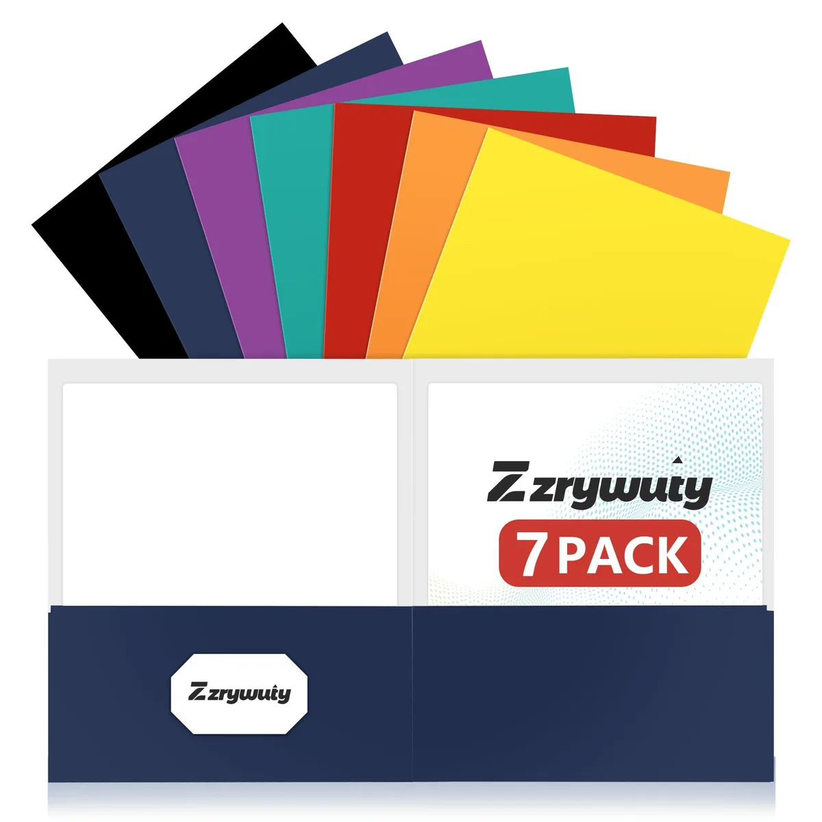 Seven assorted-colour letter-size two-pocket folders with business card slots