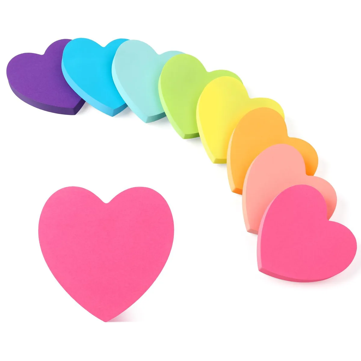 Eight pads of heart-shaped sticky notes in bright colours, 800 sheets total
