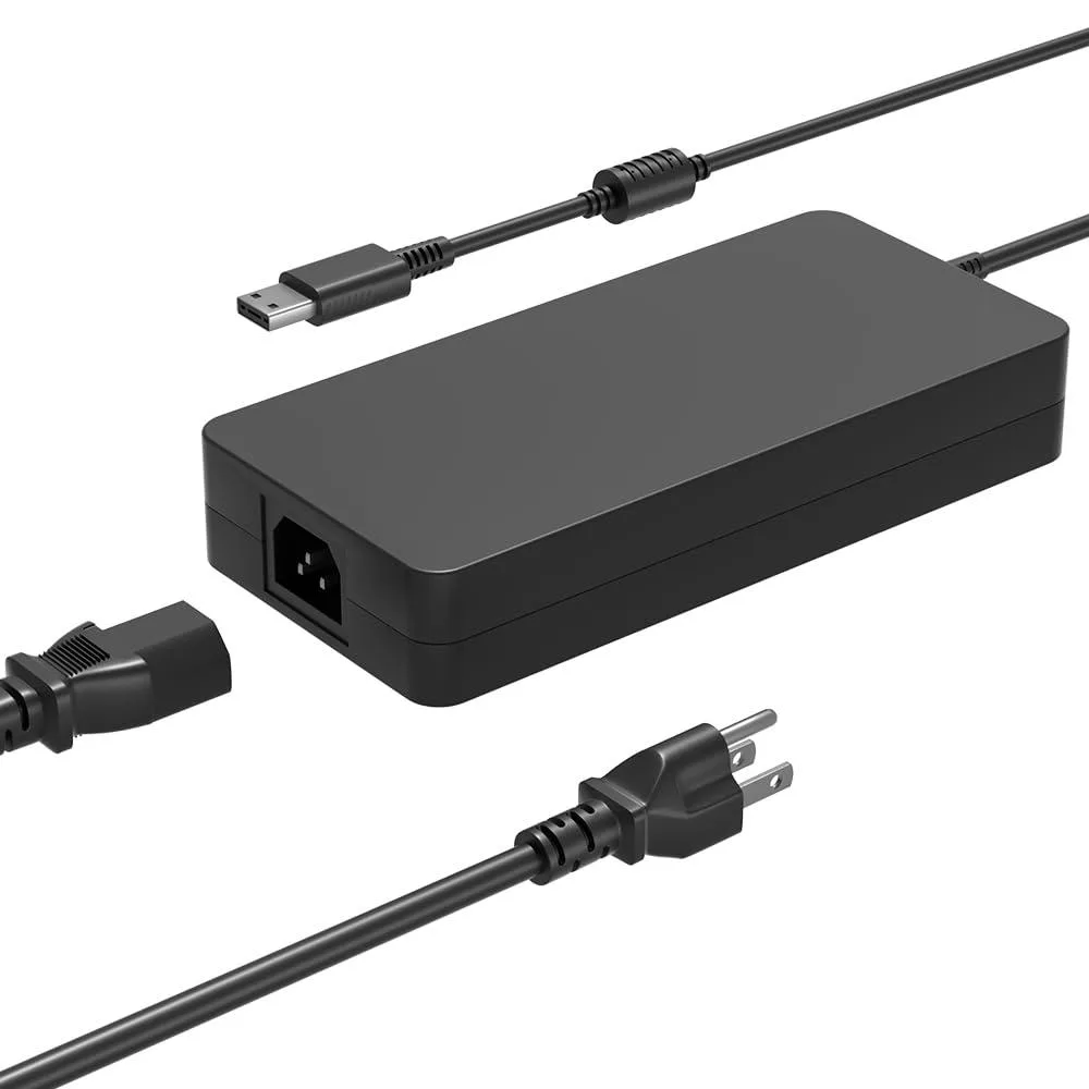 Rectangular black power brick with detachable cord