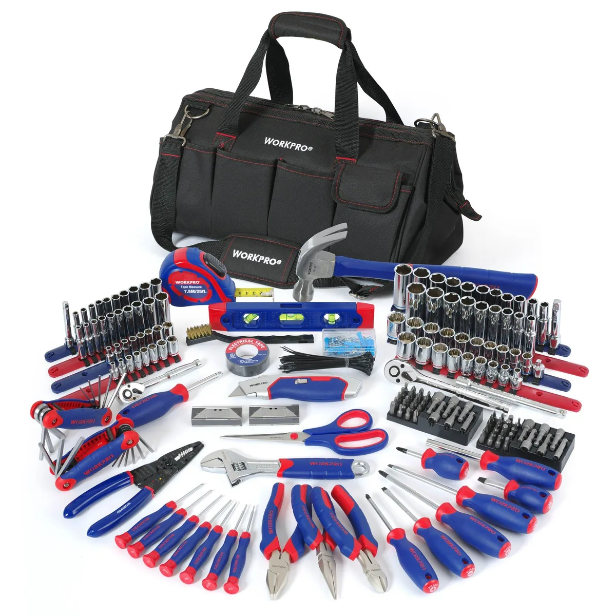 322-piece chrome-vanadium tool set in 18-inch grey nylon bag
