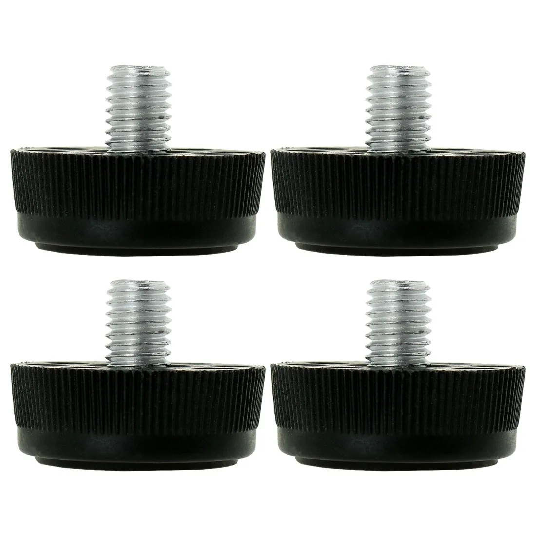 Four adjustable metal leveling feet with plastic bases, M8 thread, 10mm diameter, 30mm height