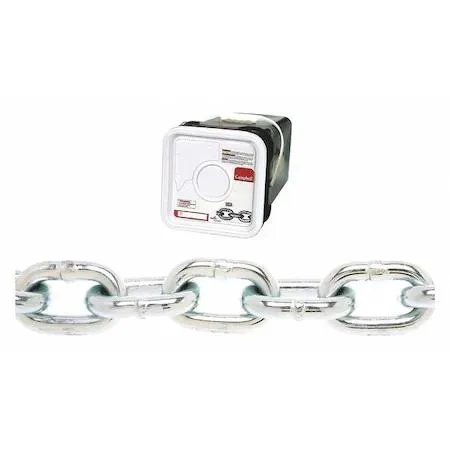 Zinc-plated carbon steel proof coil chain on drum, 5/16 inch links, 75 foot length