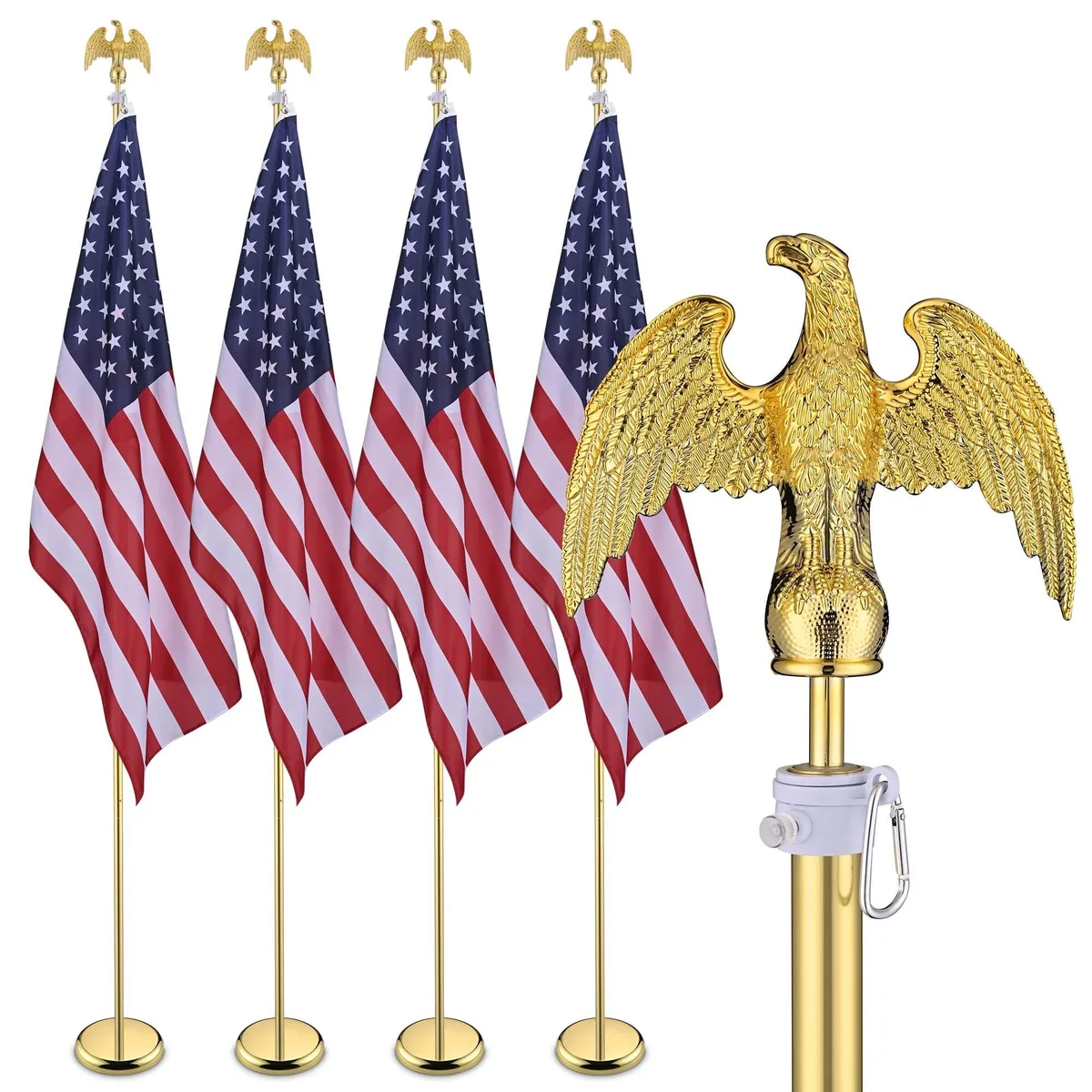 Yescom USA, Inc. Yescom USA, Inc. 4-Pack 8 ft Sectional Indoor Flagpole Kit with Eagle Finial and US Flag — product photo