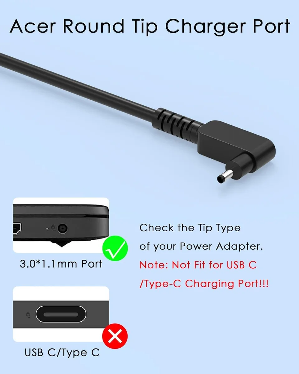PISKEKAT PISKEKAT 65W AC Adapter 19V 3.42A 3.0*1.1mm for Acer Chromebook — product photo