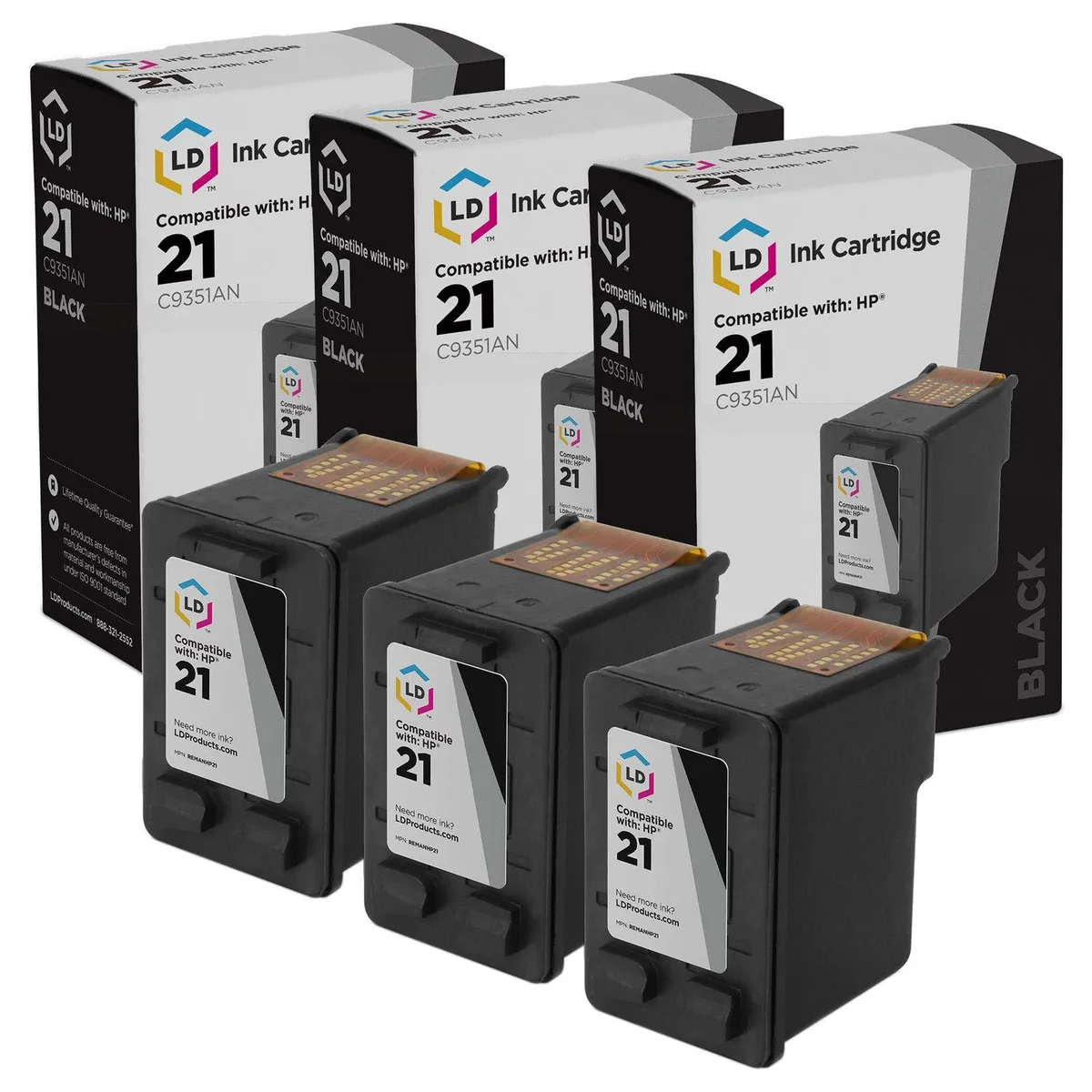 LD Products LD Products Remanufactured Ink Cartridge HP 21 Black 3-Pack — product photo