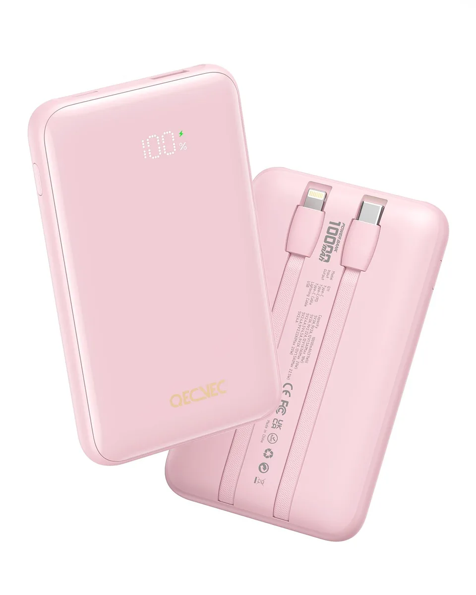  Qecvec Q11 10000mAh 22.5W power bank with built-in cables — product photo