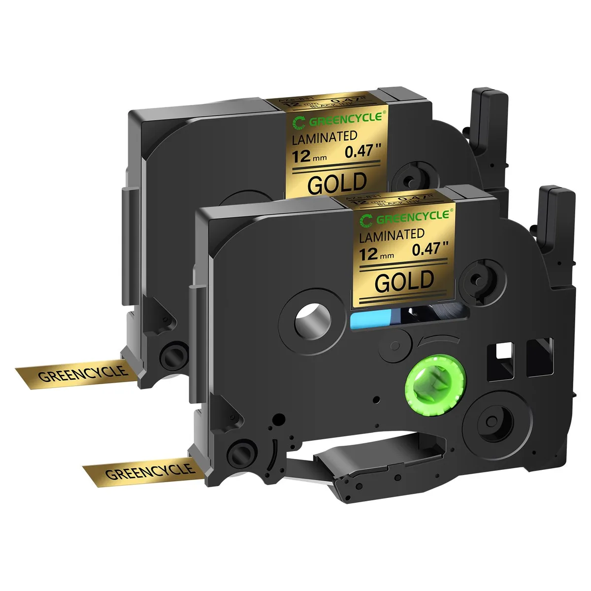 GREENCYCLE GREENCYCLE TZe-831 12mm 0.47" Black on Gold Laminated Tape 2 Pack — product photo