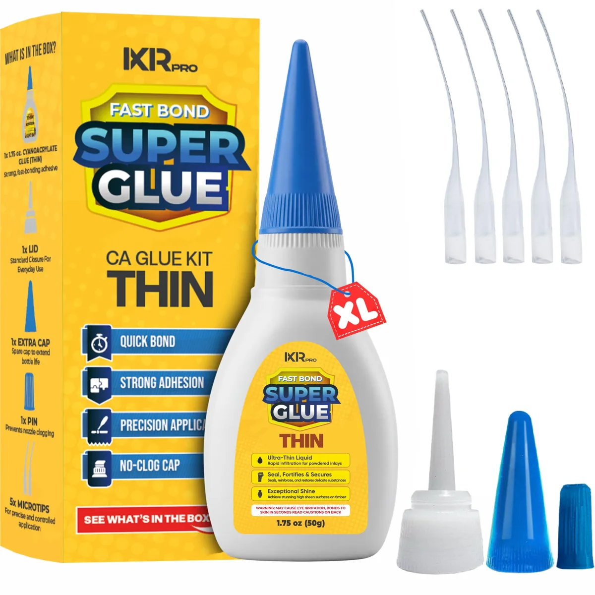 ixirpro thin viscosity CA glue 1.75 oz bottle with microtips pin and extra cap