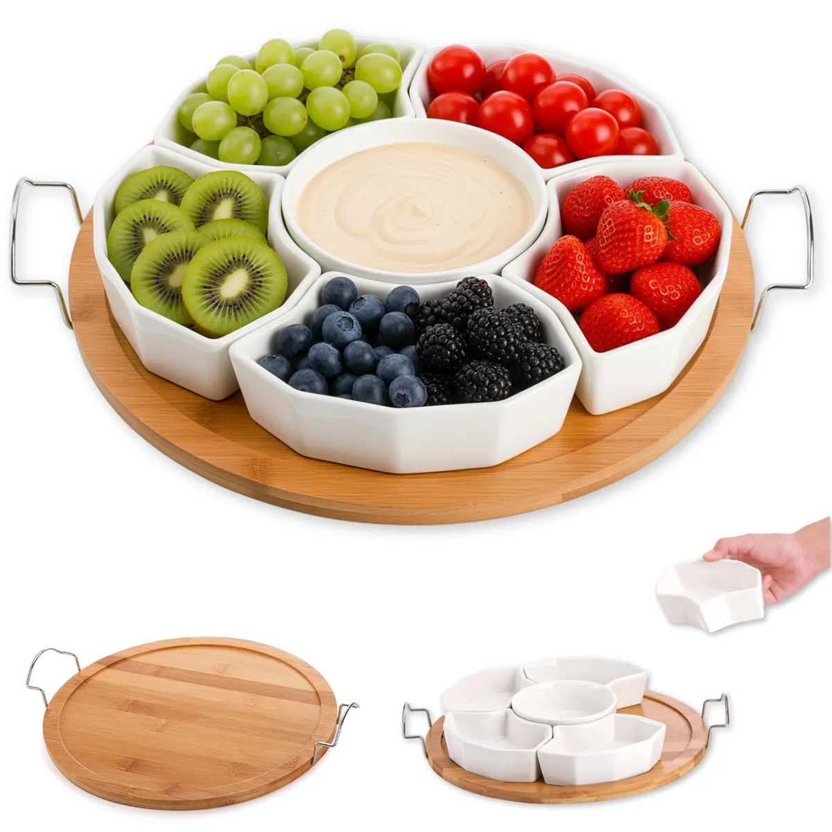 DNBeffulgent DNBeffulgent 11'' 6-Compartment Ceramic Serveware Set with Bamboo Holder — product photo
