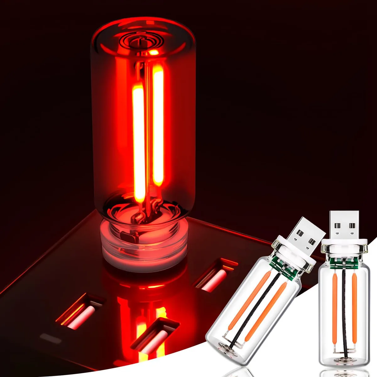  2 PCS Red USB Car LED Lights Interior Glass Bottle Ambient Night Lights — product photo