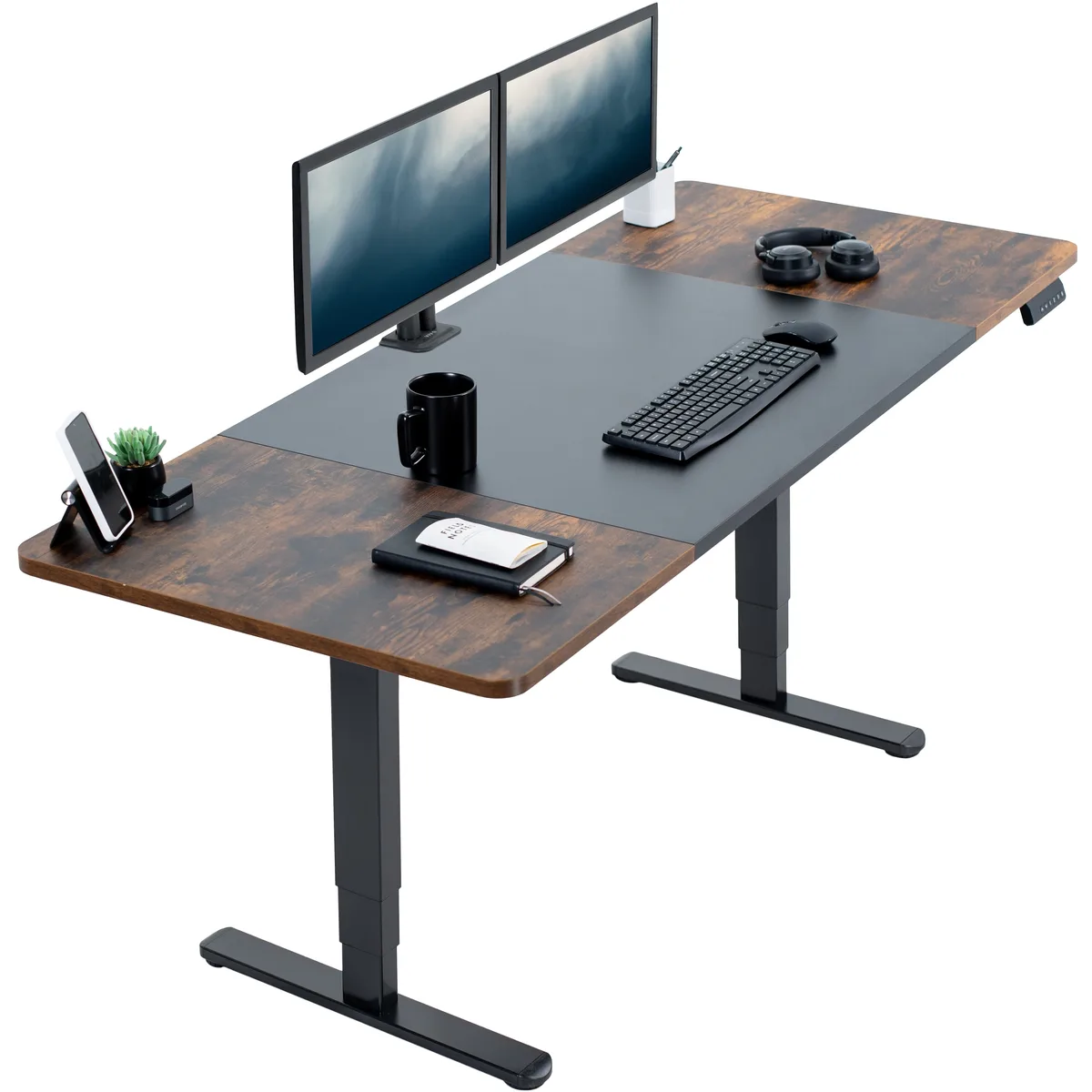 VIVO VIVO Electric Desk 71 x 30 Black Vintage Brown Frame Black — product photo