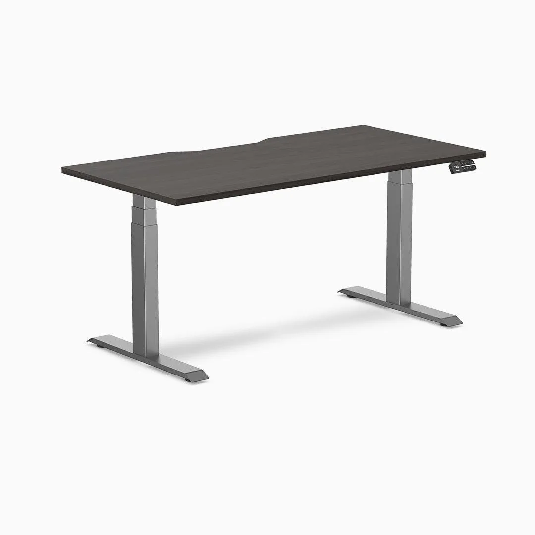 Desky Desky Dual Scalloped Sit Stand Desk Burnished Wood 59.1 x 29.5 in Space Gray — product photo